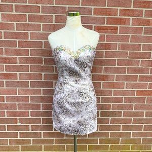 Clarisse Gold Party Evening Gown Birthday Prom Strapless Jewels Dress Size O